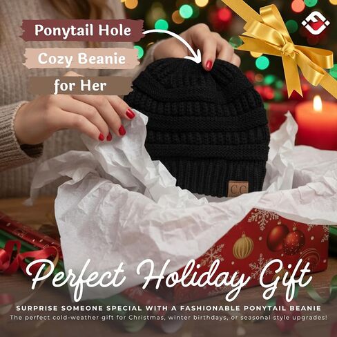 قبعة صغيرة مضلعة صلبة للنساء من Funky Junque Ponytail Messy Bun BeanieTail in Kuwait