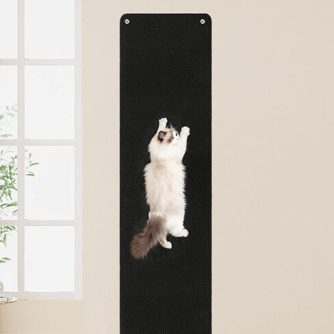 FHTONGE 71x15.8 Thickened Cat Wall Climbing Carpet with 16 Fixed Nails, Extra Large Tall Cat Scratch Pad for Wall, Wall Mounted Climbing Cat Scratcher for Furniture Couch Sofa Protector(Pure Black) in Kuwait
