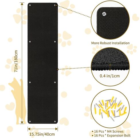 FHTONGE 71x15.8 Thickened Cat Wall Climbing Carpet with 16 Fixed Nails, Extra Large Tall Cat Scratch Pad for Wall, Wall Mounted Climbing Cat Scratcher for Furniture Couch Sofa Protector(Pure Black) in Kuwait