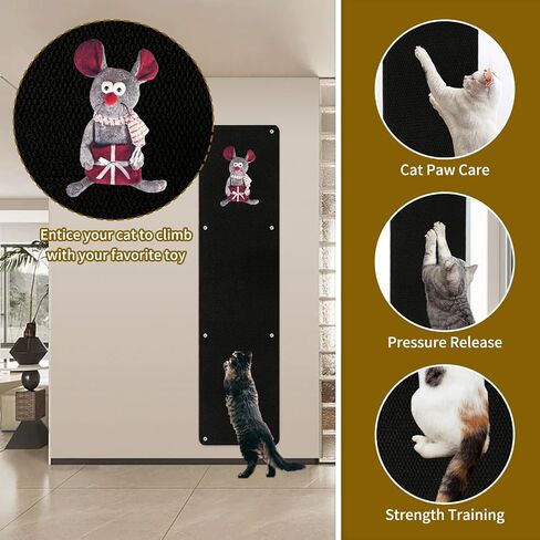 FHTONGE 71x15.8 Thickened Cat Wall Climbing Carpet with 16 Fixed Nails, Extra Large Tall Cat Scratch Pad for Wall, Wall Mounted Climbing Cat Scratcher for Furniture Couch Sofa Protector(Pure Black) in Kuwait