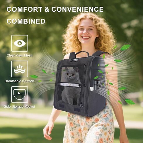 Cat Backpack Carrier with Ventilation Mesh and Safety Leash, Lightweight Dog Travel Backpack with Pockets, Reflective Strip, and Removable Mat,Hiking and Outdoor Use,Blue in Kuwait