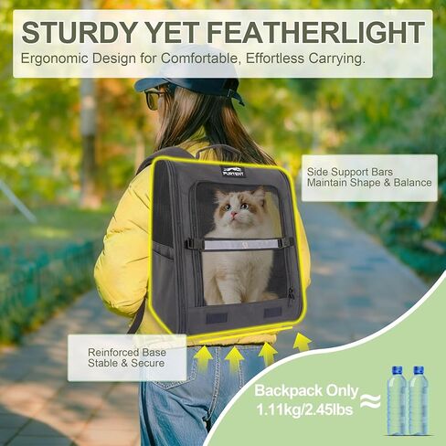 Cat Backpack Carrier with Ventilation Mesh and Safety Leash, Lightweight Dog Travel Backpack with Pockets, Reflective Strip, and Removable Mat,Hiking and Outdoor Use,Blue in Kuwait