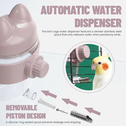 10.8Oz No Mess Bird Water Dispenser, Automatic Bird Water Feeder with No Drip Needle Nozzle, Parrot Parakeet Waterer Bottle for Cage Accessories (Pink, ONE) in Saudi Arabia
