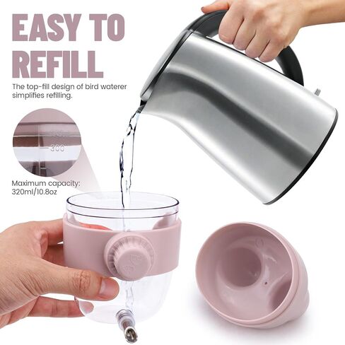 10.8Oz No Mess Bird Water Dispenser, Automatic Bird Water Feeder with No Drip Needle Nozzle, Parrot Parakeet Waterer Bottle for Cage Accessories (Pink, ONE) in Saudi Arabia