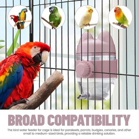 10.8Oz No Mess Bird Water Dispenser, Automatic Bird Water Feeder with No Drip Needle Nozzle, Parrot Parakeet Waterer Bottle for Cage Accessories (Pink, ONE) in Saudi Arabia
