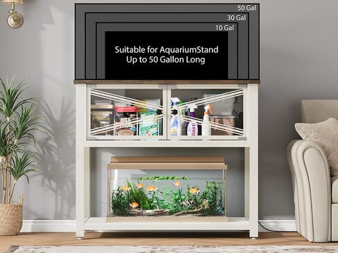 Rresyet 40-50 Gallon Aquarium Stand with Heavy Duty Metal Frame, Fish Tank Stand with Power Outlets, Two Glasses Door Storage Cabinet, Suitable for Turtle Tank, Reptile Tank, White+Brown in Saudi Arabia