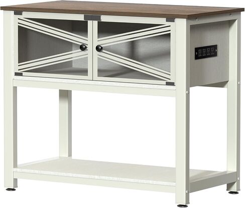 Rresyet 40-50 Gallon Aquarium Stand with Heavy Duty Metal Frame, Fish Tank Stand with Power Outlets, Two Glasses Door Storage Cabinet, Suitable for Turtle Tank, Reptile Tank, White+Brown in Saudi Arabia