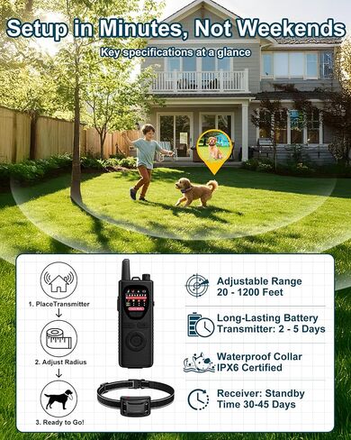 Wireless Dog Fence System - 2-in-1 Pet Containment & Training Collar with Accurate Boundary Control, IPX6 Waterproof and Rechargeable, for Large & Medium 1 Dogs Black in Saudi Arabia