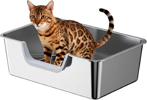 Stainless Steel Cat Litter Box, Large Metal Cat Pan Box, 6 Inch High Sides Low Entry Kitten Litter Boxes, Litter Pan for Older Cats, Easy Cleaning, Non Stick, No Smell, 17.7" x 13.8", Gray in Kuwait