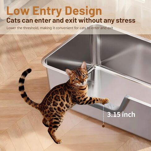 Stainless Steel Cat Litter Box, Large Metal Cat Pan Box, 6 Inch High Sides Low Entry Kitten Litter Boxes, Litter Pan for Older Cats, Easy Cleaning, Non Stick, No Smell, 17.7" x 13.8", Gray in Kuwait