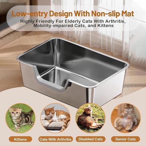 Stainless Steel Cat Litter Box, Large Metal Cat Pan Box, 6 Inch High Sides Low Entry Kitten Litter Boxes, Litter Pan for Older Cats, Easy Cleaning, Non Stick, No Smell, 17.7" x 13.8", Gray in Kuwait