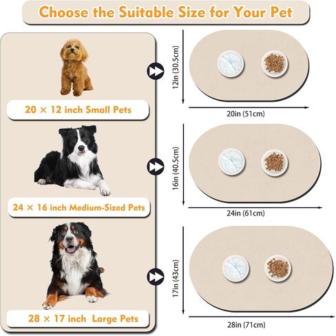 Pet Feeding Mat – 20''x12'' Absorbent Dog Food Mat, Pet Water Mats Protect Floor, No Stains Quick Dry Water Bowl Mats, Non-Slip Rubber Base Pets Placemats for Food, Beige in Saudi Arabia