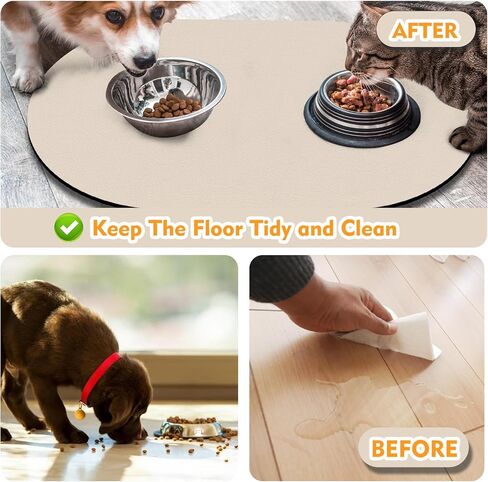 Pet Feeding Mat – 20''x12'' Absorbent Dog Food Mat, Pet Water Mats Protect Floor, No Stains Quick Dry Water Bowl Mats, Non-Slip Rubber Base Pets Placemats for Food, Beige in Saudi Arabia