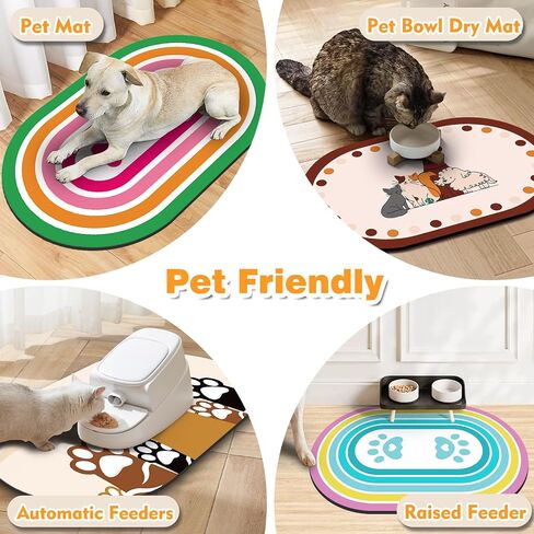 Pet Feeding Mat – 20''x12'' Absorbent Dog Food Mat, Pet Water Mats Protect Floor, No Stains Quick Dry Water Bowl Mats, Non-Slip Rubber Base Pets Placemats for Food, Beige in Saudi Arabia
