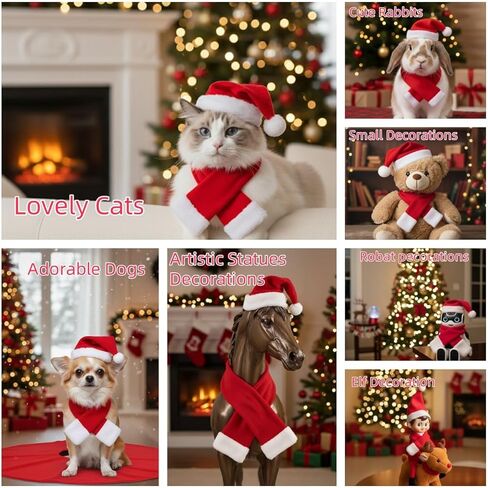 Cat Christmas Costume Santa Hat with Scarf &Small Dogs - Funny Santa Hat and Scarf Outfit for Holiday Photos, Dress Up&Parties Adjustable Cat Christmas Clothes & Accessories for Pet Lovers in Kuwait