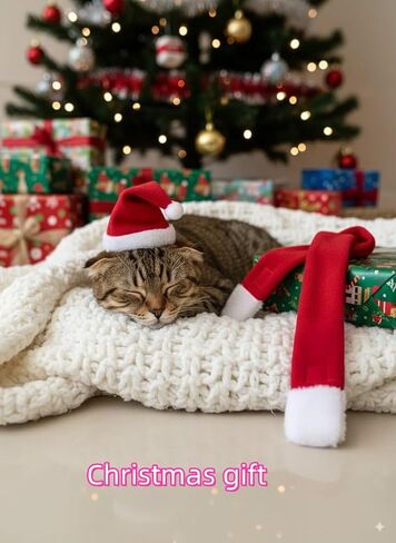 Cat Christmas Costume Santa Hat with Scarf &Small Dogs - Funny Santa Hat and Scarf Outfit for Holiday Photos, Dress Up&Parties Adjustable Cat Christmas Clothes & Accessories for Pet Lovers in Kuwait