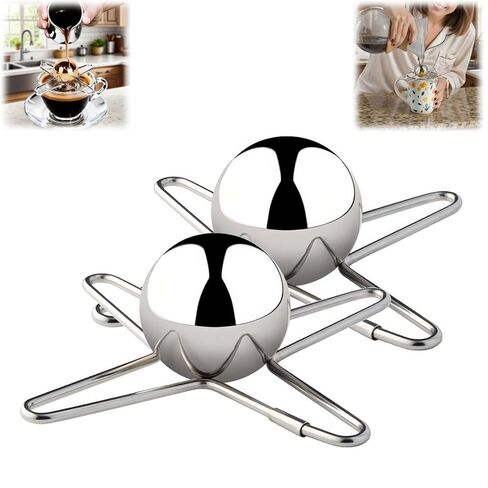 Espresso Cooling Ball, Stainless Steel Espresso Ball Chiller with Stand,Rapid Frozen Espresso Ball for Espresso Coffee Beverages Lovers (2, Silver) in Saudi Arabia