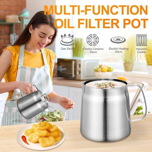 وعاء مقلاة عميقة من الفولاذ المقاوم للصدأ 304 مع سلة ومصفاة، القلي، الطبخ، التخييم، حاوية فلتر الزيت، 3.5 لتر (3.5Qt) in Kuwait