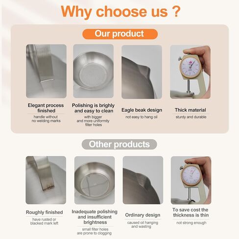 وعاء مقلاة عميقة من الفولاذ المقاوم للصدأ 304 مع سلة ومصفاة، القلي، الطبخ، التخييم، حاوية فلتر الزيت، 3.5 لتر (3.5Qt) in Kuwait