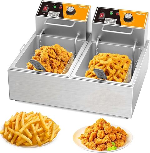 Electric Deep Fryer 20L/21QT Stainless Steel Large Capacity Commercial Fryer with Basket, 3400W 110V Countertop Deep Fryer for Home Kitchen and Restaurant Use withTemperature Control in Saudi Arabia