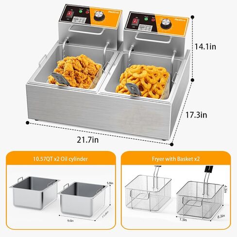 Electric Deep Fryer 20L/21QT Stainless Steel Large Capacity Commercial Fryer with Basket, 3400W 110V Countertop Deep Fryer for Home Kitchen and Restaurant Use withTemperature Control in Saudi Arabia