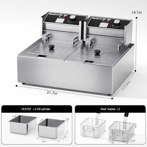 مقلاة كهربائية عميقة بقدرة 3400 وات، سعة 21 كيو تي/20 لتر، مقلاة عميقة تجارية مع سلتين للاستخدام المستقل، مقلاة زيت على سطح الطاولة لاستخدام المطاعم والمطبخ المنزلي in Kuwait