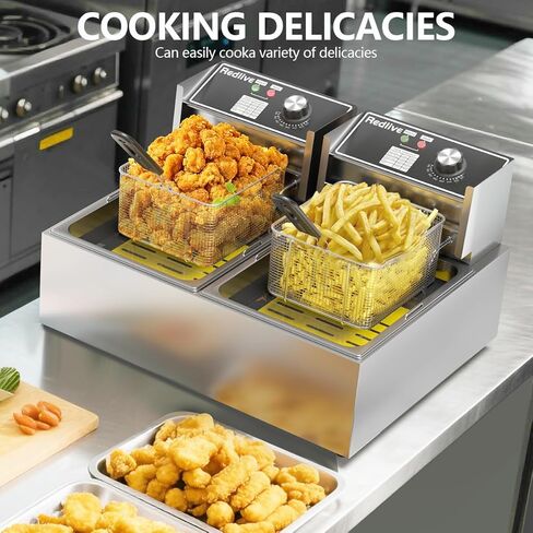 مقلاة كهربائية عميقة بقدرة 3400 وات، سعة 21 كيو تي/20 لتر، مقلاة عميقة تجارية مع سلتين للاستخدام المستقل، مقلاة زيت على سطح الطاولة لاستخدام المطاعم والمطبخ المنزلي in Kuwait