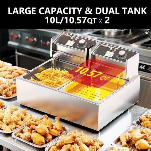 مقلاة كهربائية عميقة بقدرة 3400 وات، سعة 21 كيو تي/20 لتر، مقلاة عميقة تجارية مع سلتين للاستخدام المستقل، مقلاة زيت على سطح الطاولة لاستخدام المطاعم والمطبخ المنزلي in Kuwait