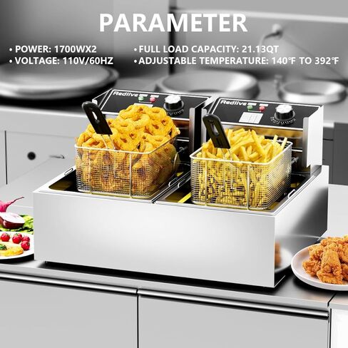 مقلاة كهربائية عميقة بقدرة 3400 وات، سعة 21 كيو تي/20 لتر، مقلاة عميقة تجارية مع سلتين للاستخدام المستقل، مقلاة زيت على سطح الطاولة لاستخدام المطاعم والمطبخ المنزلي in Kuwait