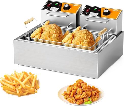 Electric Deep Fryer 20L/21QT Stainless Steel Large Capacity Commercial Fryer with Basket, 3400W 110V Countertop Deep Fryer for Home Kitchen and Restaurant Use withTemperature Control in Saudi Arabia