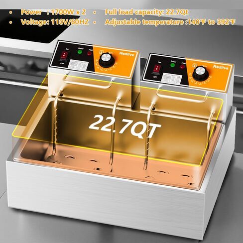 Electric Deep Fryer 20L/21QT Stainless Steel Large Capacity Commercial Fryer with Basket, 3400W 110V Countertop Deep Fryer for Home Kitchen and Restaurant Use withTemperature Control in Saudi Arabia
