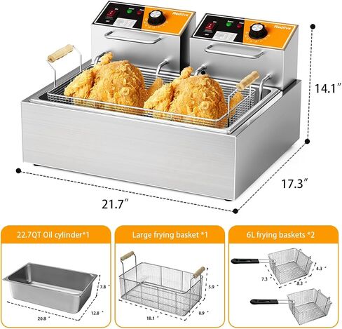 Electric Deep Fryer 20L/21QT Stainless Steel Large Capacity Commercial Fryer with Basket, 3400W 110V Countertop Deep Fryer for Home Kitchen and Restaurant Use withTemperature Control in Saudi Arabia
