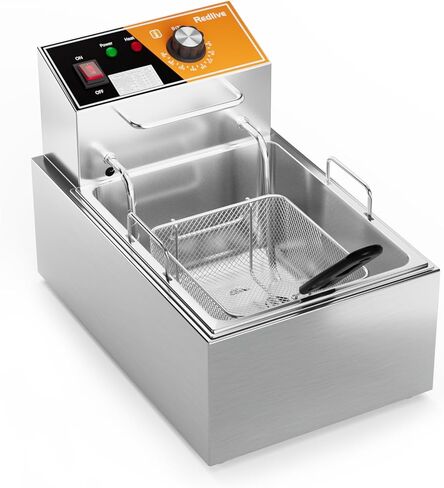 مقلاة كهربائية عميقة 20 لتر/21 كيو تي مقلاة تجارية كبيرة السعة من الفولاذ المقاوم للصدأ مع سلة، مقلاة عميقة على سطح المنضدة 3400 وات 110 فولت للاستخدام المنزلي والمطبخ والمطعم مع التحكم في درجة الحرارة in Kuwait