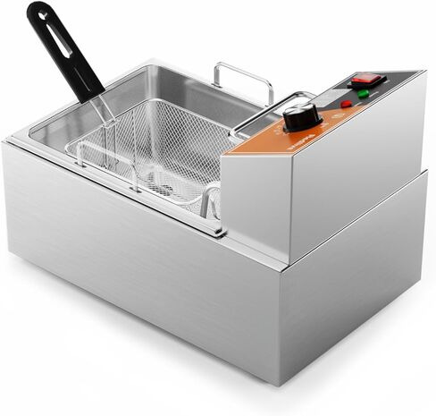 مقلاة كهربائية عميقة 20 لتر/21 كيو تي مقلاة تجارية كبيرة السعة من الفولاذ المقاوم للصدأ مع سلة، مقلاة عميقة على سطح المنضدة 3400 وات 110 فولت للاستخدام المنزلي والمطبخ والمطعم مع التحكم في درجة الحرارة in Kuwait