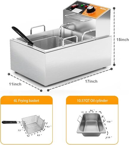 مقلاة كهربائية عميقة 20 لتر/21 كيو تي مقلاة تجارية كبيرة السعة من الفولاذ المقاوم للصدأ مع سلة، مقلاة عميقة على سطح المنضدة 3400 وات 110 فولت للاستخدام المنزلي والمطبخ والمطعم مع التحكم في درجة الحرارة in Kuwait