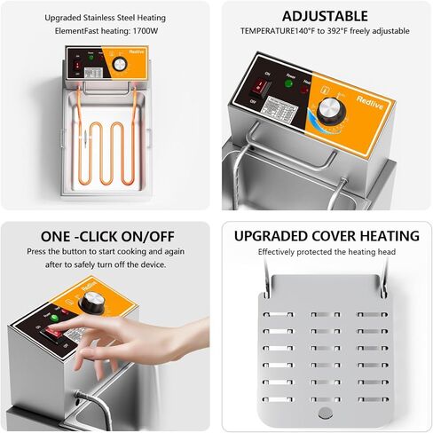 مقلاة كهربائية عميقة 20 لتر/21 كيو تي مقلاة تجارية كبيرة السعة من الفولاذ المقاوم للصدأ مع سلة، مقلاة عميقة على سطح المنضدة 3400 وات 110 فولت للاستخدام المنزلي والمطبخ والمطعم مع التحكم في درجة الحرارة in Kuwait
