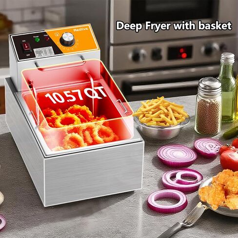 مقلاة كهربائية عميقة 20 لتر/21 كيو تي مقلاة تجارية كبيرة السعة من الفولاذ المقاوم للصدأ مع سلة، مقلاة عميقة على سطح المنضدة 3400 وات 110 فولت للاستخدام المنزلي والمطبخ والمطعم مع التحكم في درجة الحرارة in Kuwait