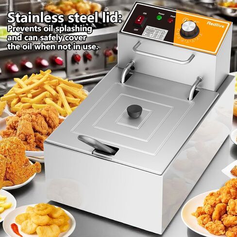 مقلاة كهربائية عميقة 20 لتر/21 كيو تي مقلاة تجارية كبيرة السعة من الفولاذ المقاوم للصدأ مع سلة، مقلاة عميقة على سطح المنضدة 3400 وات 110 فولت للاستخدام المنزلي والمطبخ والمطعم مع التحكم في درجة الحرارة in Kuwait