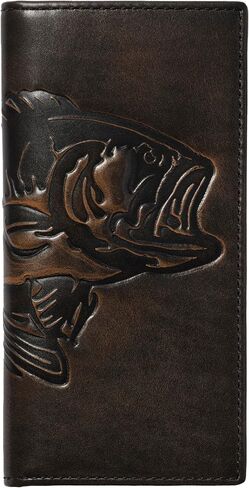 HoJ Co. BASS FISH Long Wallet For Men | Full Grain Leather with Hand Burnished Finish | Long Bifold Wallet | Rodeo Wallet | Bass Fisherman Gift in Kuwait