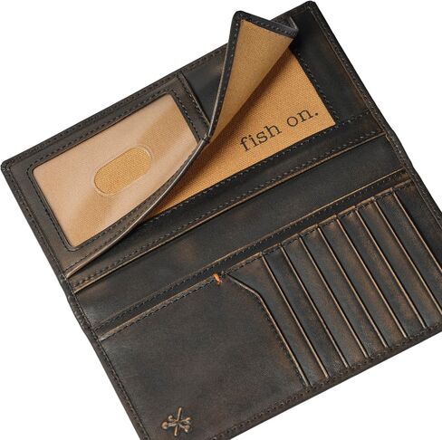 HoJ Co. BASS FISH Long Wallet For Men | Full Grain Leather with Hand Burnished Finish | Long Bifold Wallet | Rodeo Wallet | Bass Fisherman Gift in Kuwait