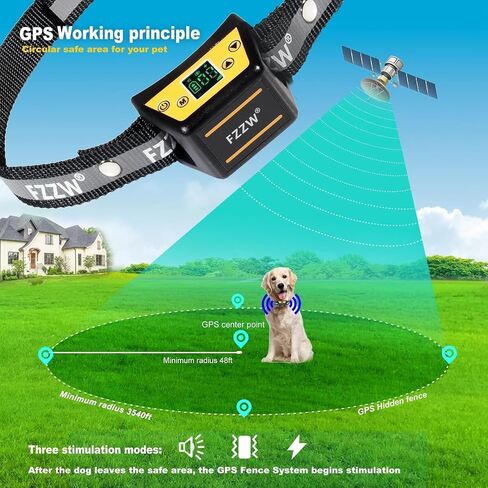 Plkm Dog Wireless GPS Fence Pet Electric Fence Containment System, Adjustable Control Range Warning Strength, Wireless Charging GPS Wireless Dog Fence, Fully Sealed Waterproof Collar Receiver in Kuwait