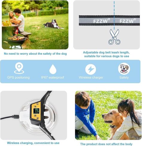 Plkm Dog Wireless GPS Fence Pet Electric Fence Containment System, Adjustable Control Range Warning Strength, Wireless Charging GPS Wireless Dog Fence, Fully Sealed Waterproof Collar Receiver in Kuwait