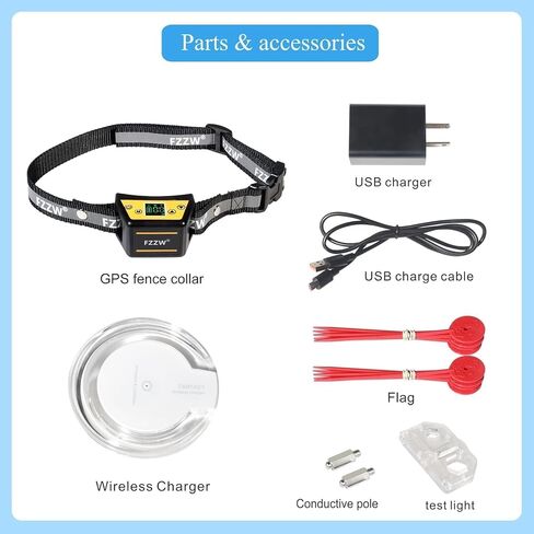 Plkm Dog Wireless GPS Fence Pet Electric Fence Containment System, Adjustable Control Range Warning Strength, Wireless Charging GPS Wireless Dog Fence, Fully Sealed Waterproof Collar Receiver in Kuwait