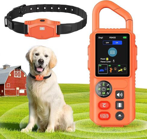 2-in-1 Wireless Dog Fence System, Electric Fences for Small Medium Large Dogs, 4 Modes Training Collar with Remote, Waterproof, Portable Indoor & Outdoor Safe Pet Containment, Real-Time Display in Kuwait