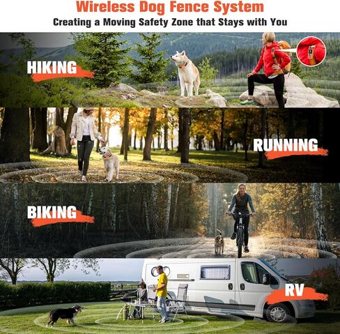 2-in-1 Wireless Dog Fence System, Electric Fences for Small Medium Large Dogs, 4 Modes Training Collar with Remote, Waterproof, Portable Indoor & Outdoor Safe Pet Containment, Real-Time Display in Kuwait
