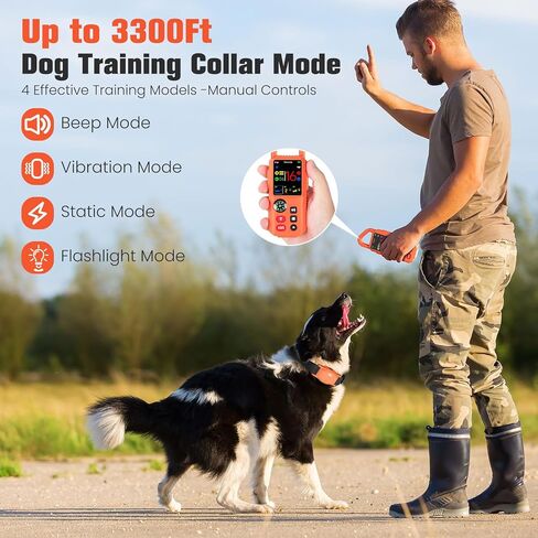 2-in-1 Wireless Dog Fence System, Electric Fences for Small Medium Large Dogs, 4 Modes Training Collar with Remote, Waterproof, Portable Indoor & Outdoor Safe Pet Containment, Real-Time Display in Kuwait