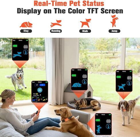 2-in-1 Wireless Dog Fence System, Electric Fences for Small Medium Large Dogs, 4 Modes Training Collar with Remote, Waterproof, Portable Indoor & Outdoor Safe Pet Containment, Real-Time Display in Kuwait