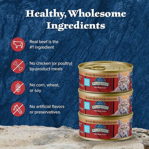 Blue Buffalo Wilderness Rocky Mountain Recipe Adult Wet Cat Food Paté, Chicken-Free & Grain-Free Recipe, Made with Natural Ingredients, Red Meat Feast, 5.5-oz. Cans (24 Count) in Saudi Arabia