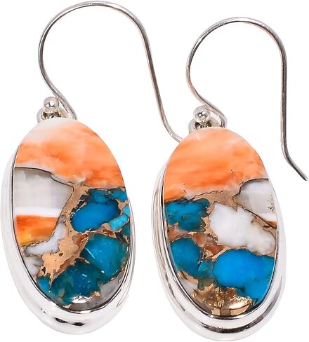 Natural Top Quality Orange Spiny Oyster Turquoise Gemstone 925 Sterling Silver Handmade Orange Stone Dangle Earrings for Women Gift for Women in Saudi Arabia