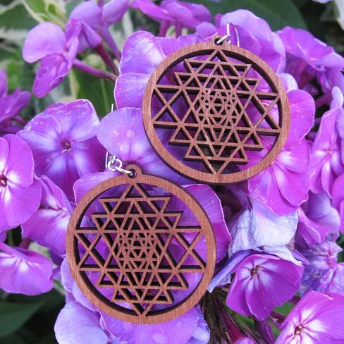 Wooden Dangle Earrings Sri Yantra, 0g, 40 mm, Yoga Jewelry, Budda Earrings, Mandala Zen Boho Gift in Saudi Arabia